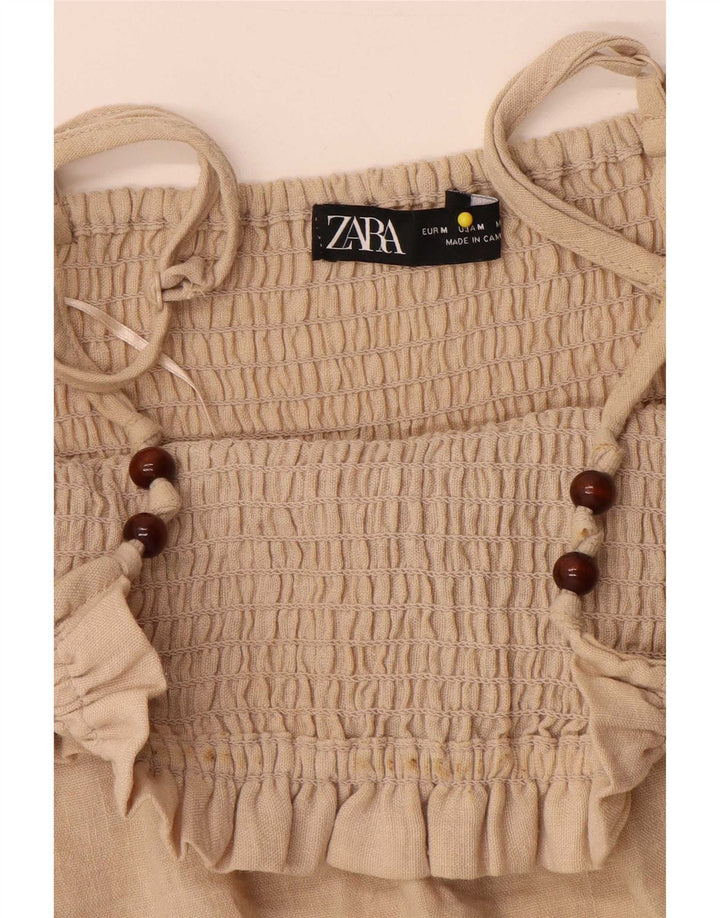 Zara Robe trapèze sans manches pour femme UK 12 Beige moyen