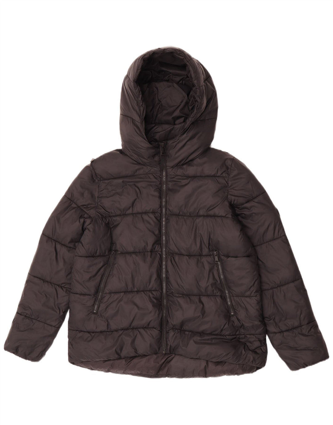 Zara Veste rembourrée à capuche pour femme UK 14 Nylon noir moyen