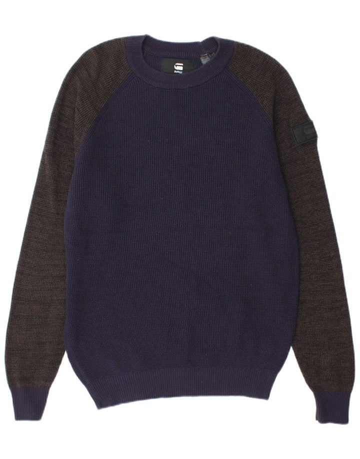 G-Star Pull ras du cou pour homme en coton color block bleu marine moyen