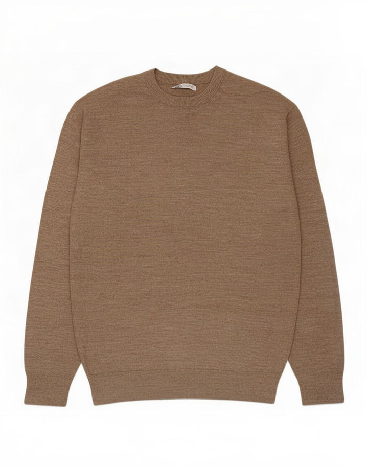 Zara Pull Col Ras Du Cou Acrylique Marron Moyen Homme
