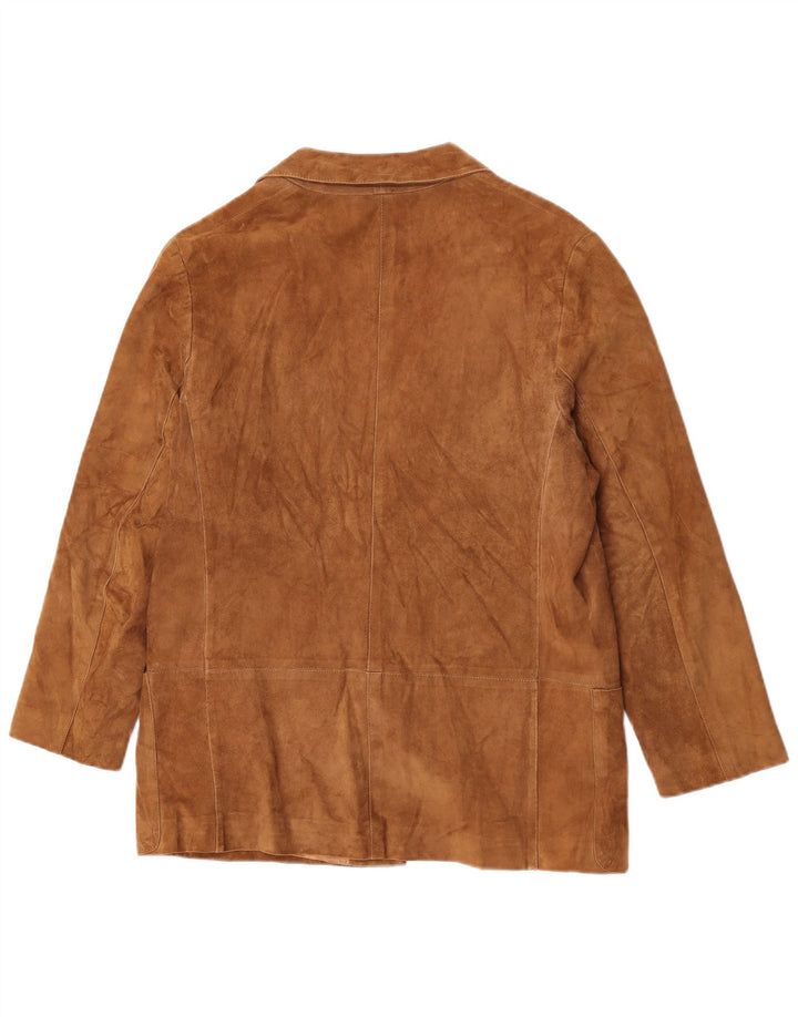 vintage Homme 1 Bouton Veste Blazer En Daim UK 36 Petit Marron