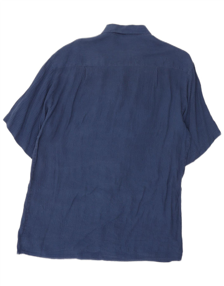 Chemise à manches courtes homme vintage soie bleu marine moyen