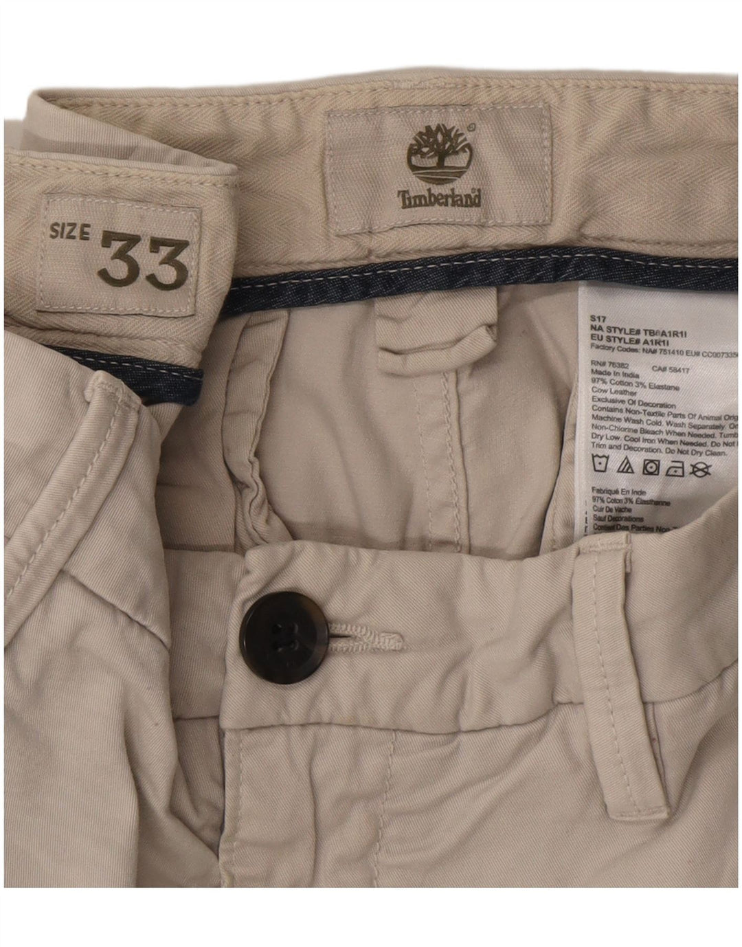 Timberland Short Chino Homme W33 Large Blanc Cassé Coton Classique