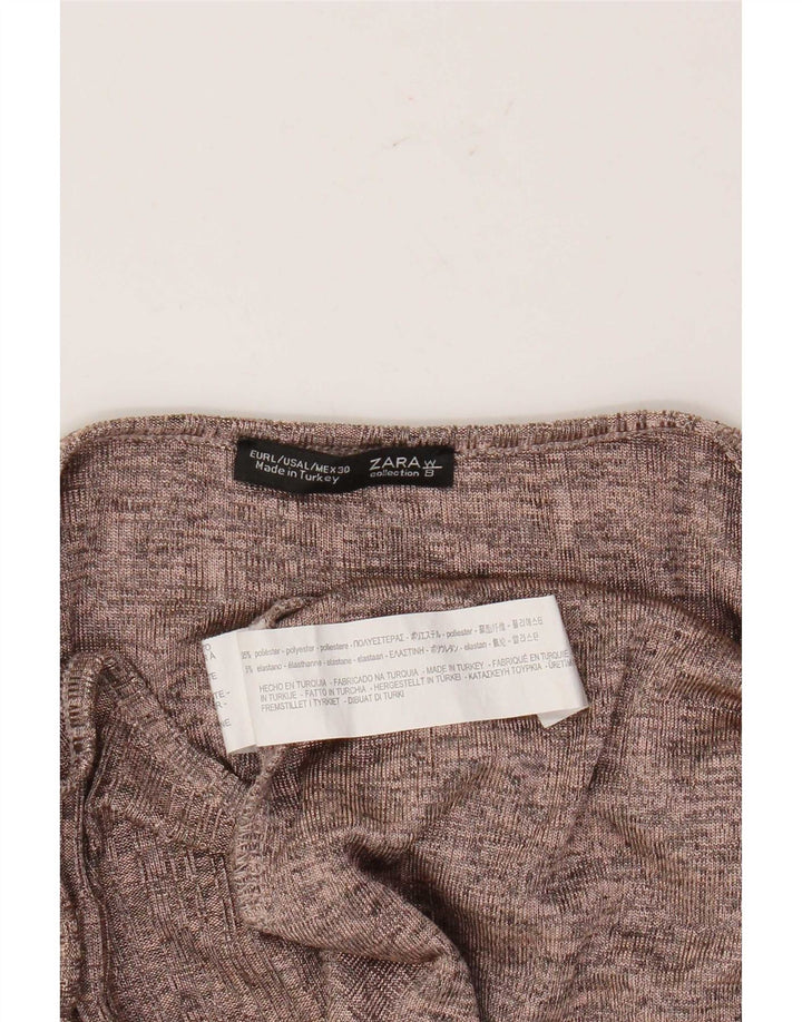 Zara Femme Top Manches Longues UK 16 Large Marron Polyester