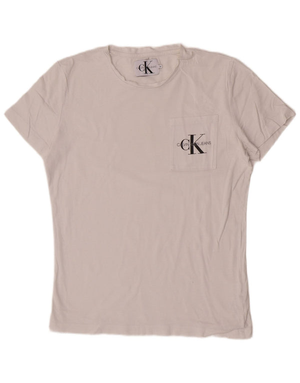 Calvin Klein Jeans T-Shirt Regular à Manches Courtes Homme Blanc Moyen