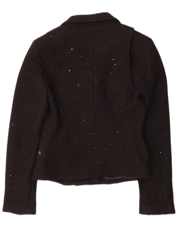 Jack Wills Veste de motard pour femme UK 12 Laine mouchetée noire moyenne