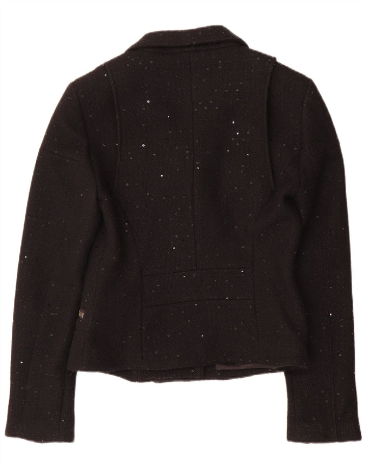 Jack Wills Veste de motard pour femme UK 12 Laine mouchetée noire moyenne