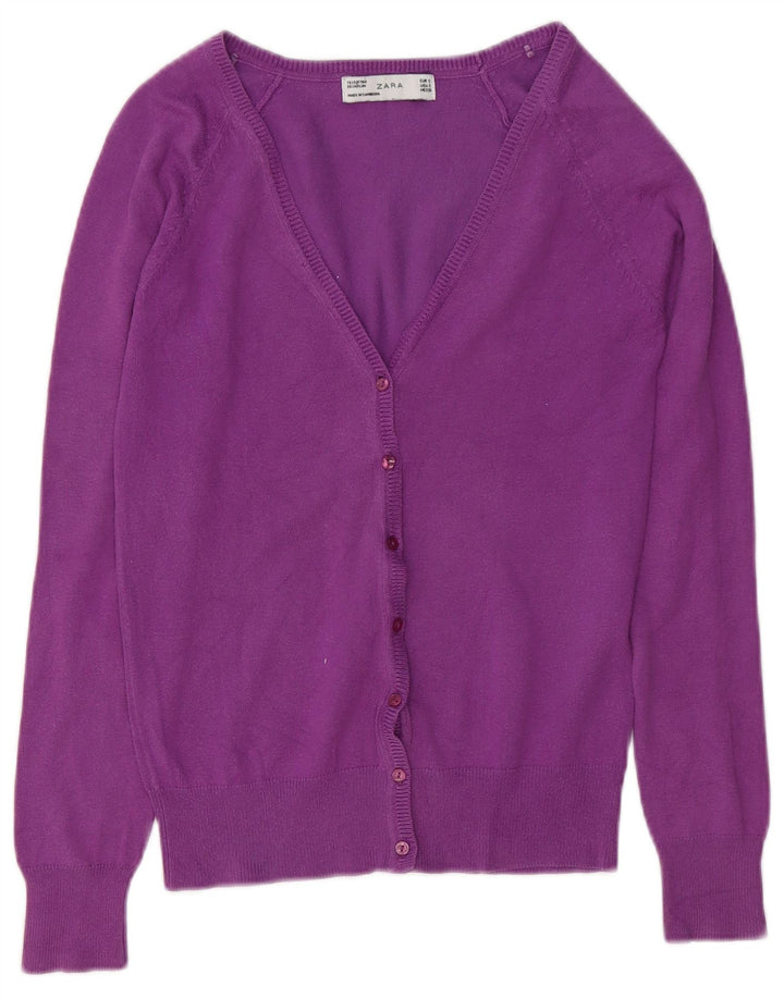 ZARA Femme Cardigan Pull UK 10 Petit Violet Coton