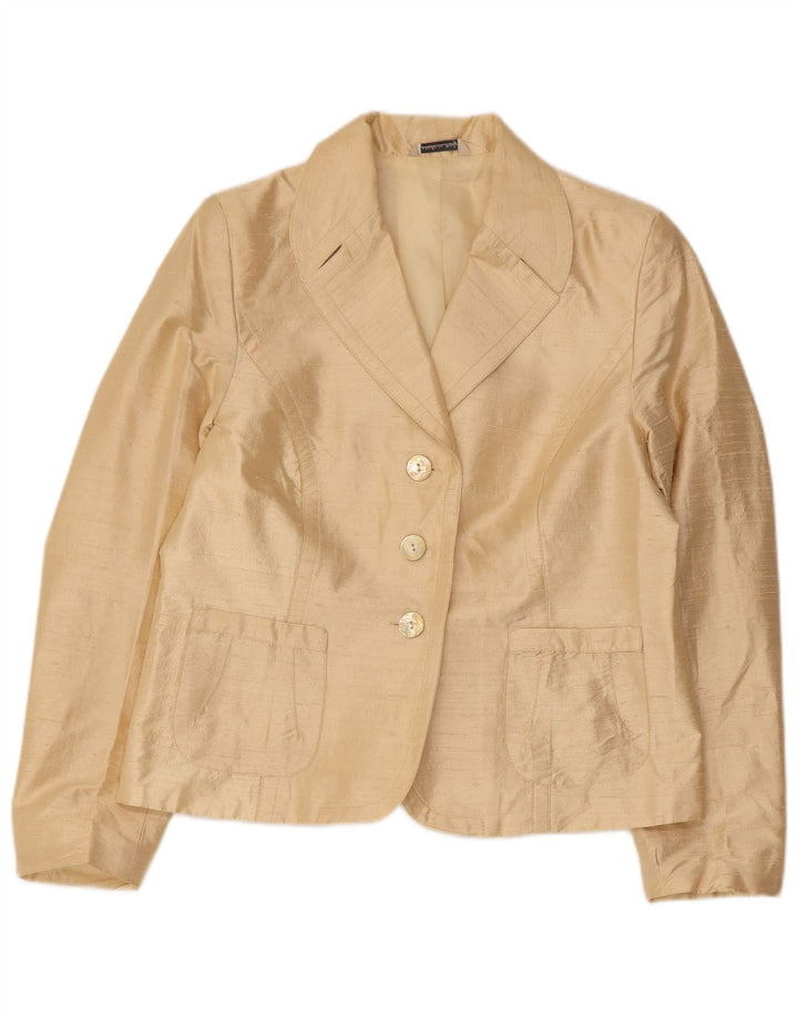 VINTAGE Veste Blazer 3 Boutons Femme IT 46 Grande Soie Beige