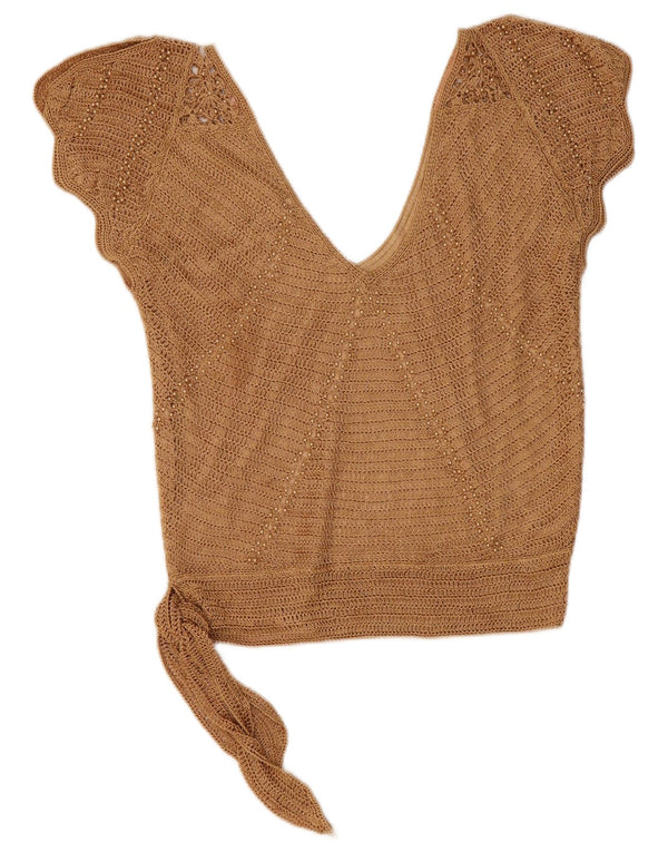 Etam Chemisier sans manches au crochet pour femme UK 10 Small Beige Viscose