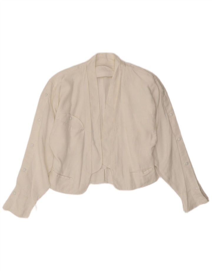 Claude Montana Veste blazer courte pour femme UK 12 Lin blanc moyen