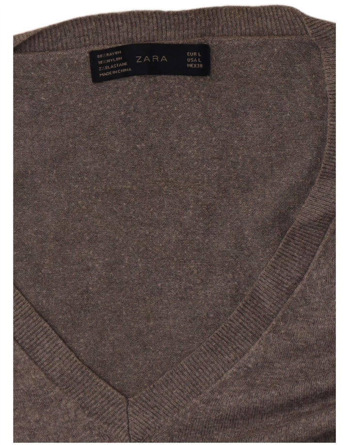 Zara Pull col V pour homme en rayonne mouchetée Gris Large