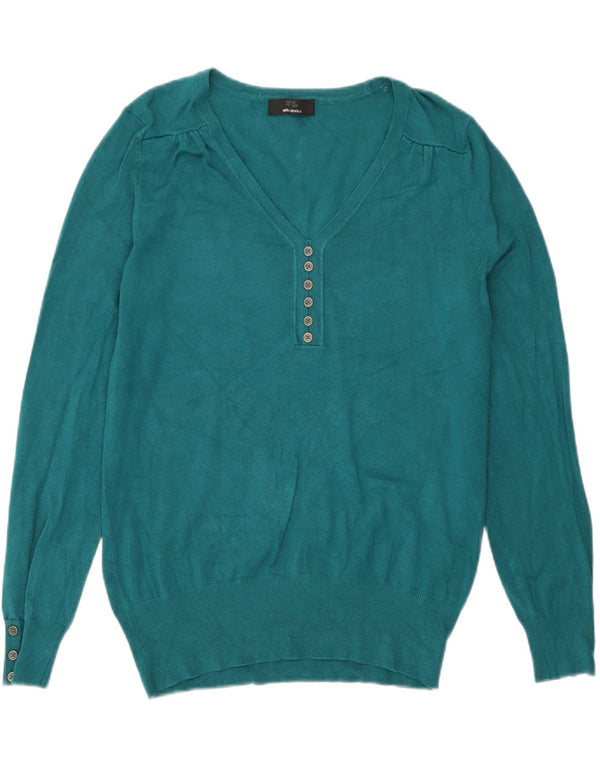 Marks & Spencer Pull col en V pour femme UK 16 Large Turquoise Viscose