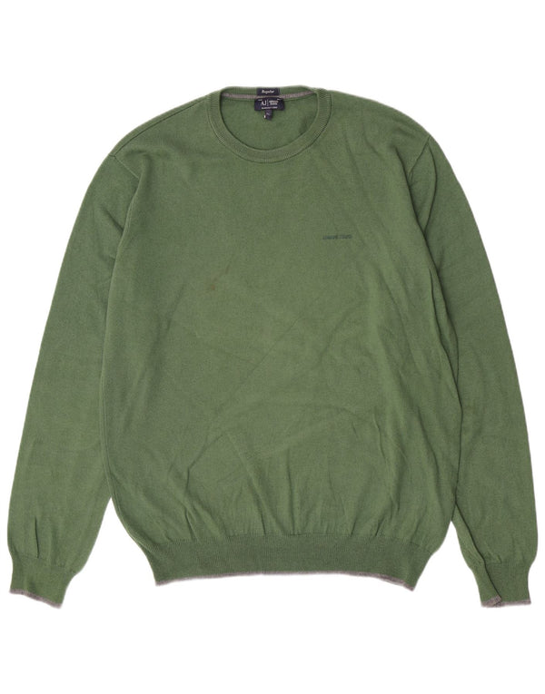 Armani Jeans Pull à col rond coupe classique pour homme XL en coton vert