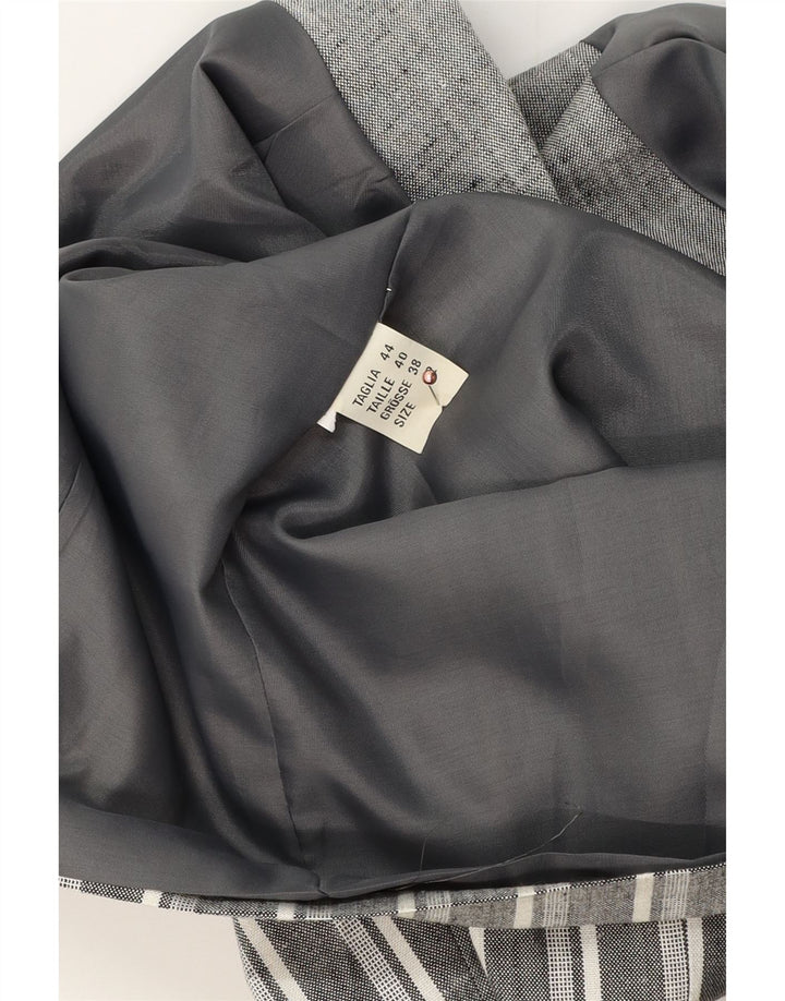 vintage Femmes Crop 1 Bouton Blazer Veste UK 12 Gris Moyen Rayé