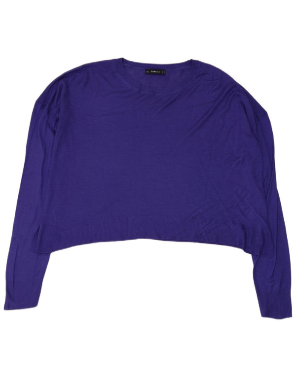 Zara Pull court surdimensionné à col rond pour femme UK 14 Violet moyen