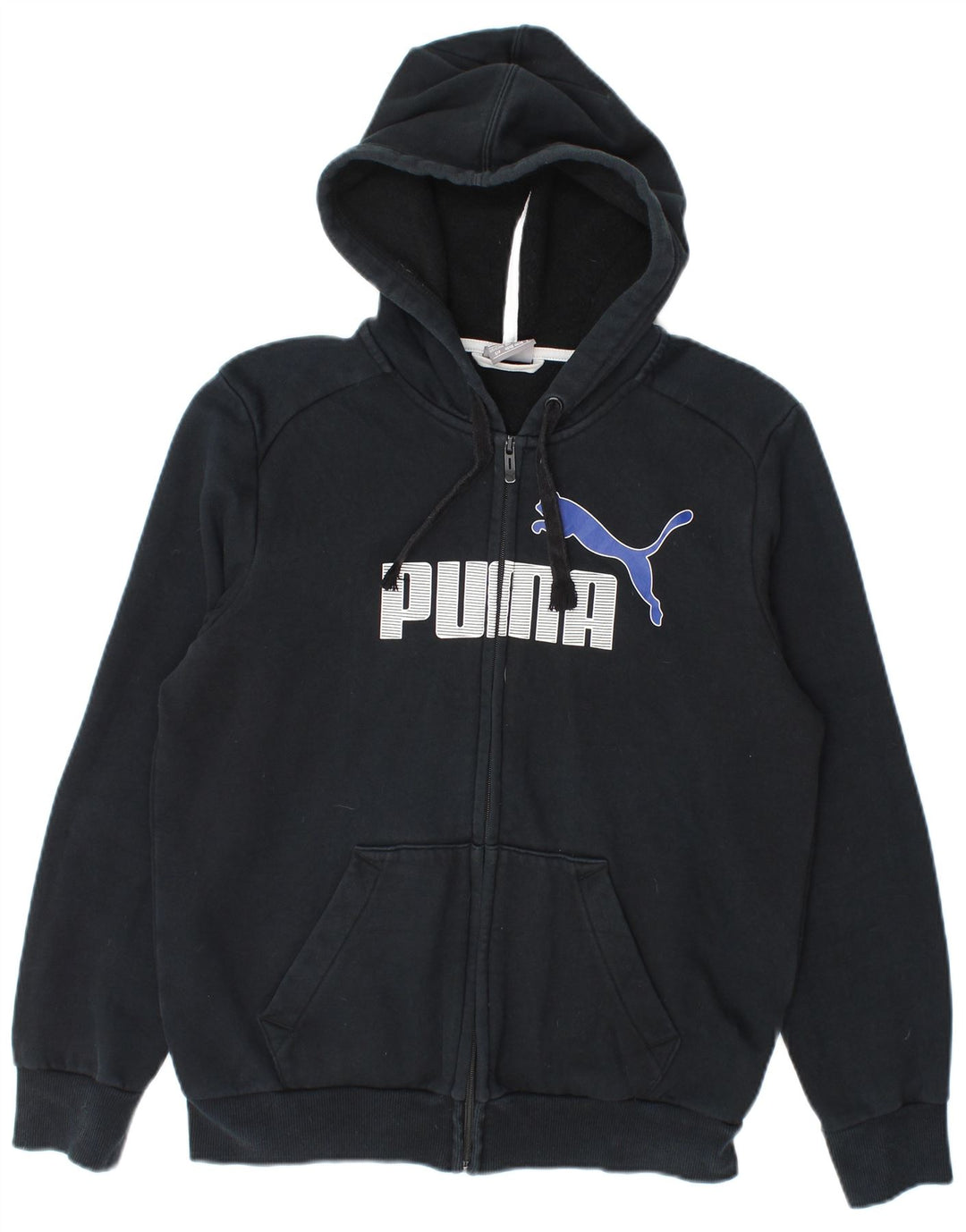 Puma Pull à capuche zippé graphique pour homme, petit, en coton noir