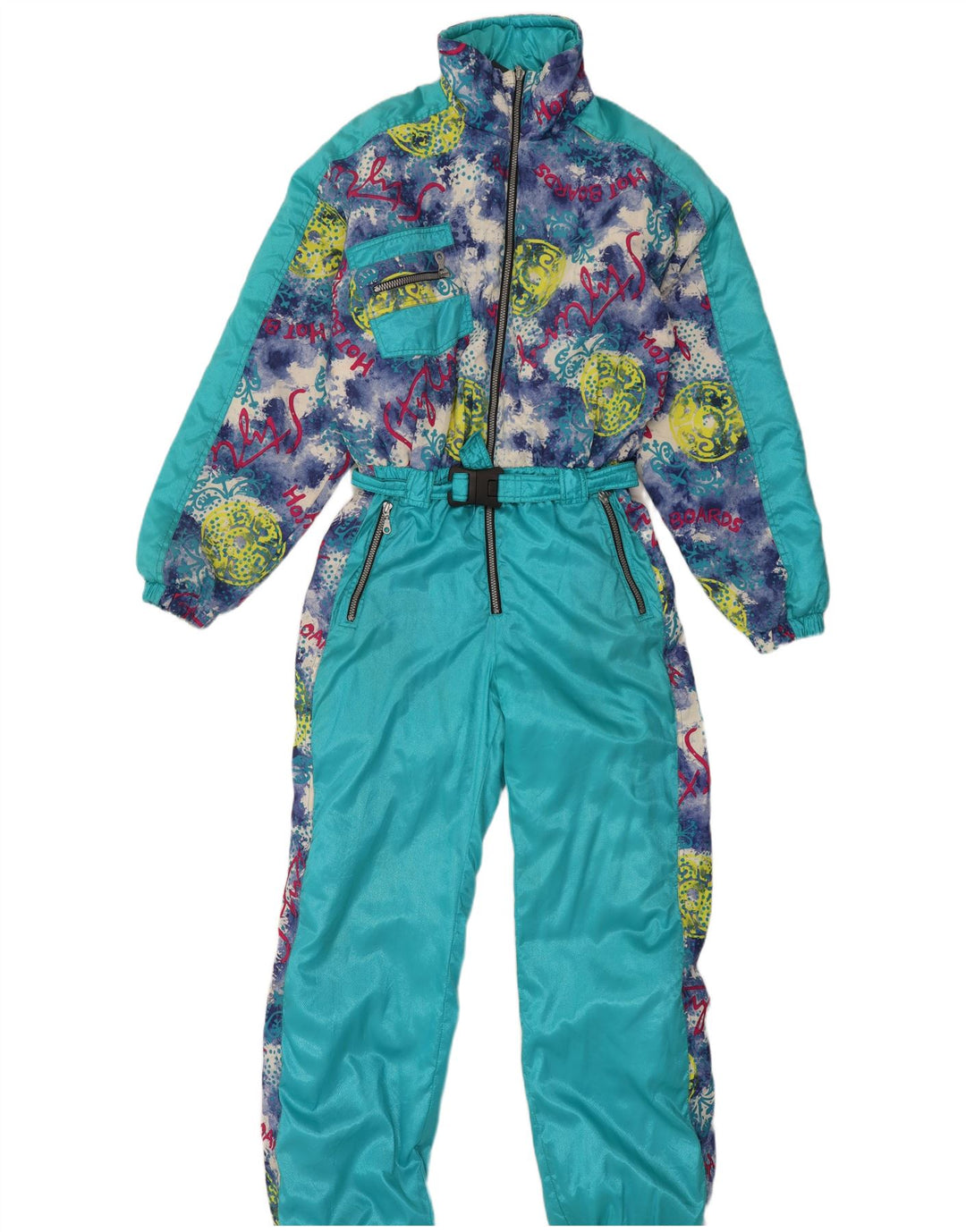 combinaison de ski à capuche graphique surdimensionnée vintage pour femmes IT 44 Turquoise moyen