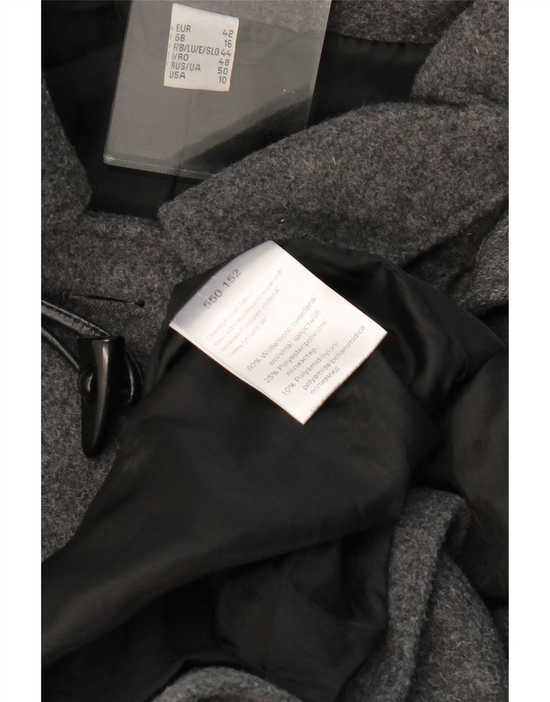 VINTAGE Femme Duffle Coat à capuche UK 16 Grande laine grise