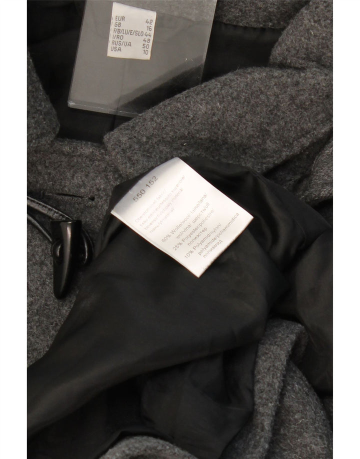 VINTAGE Femme Duffle Coat à capuche UK 16 Grande laine grise