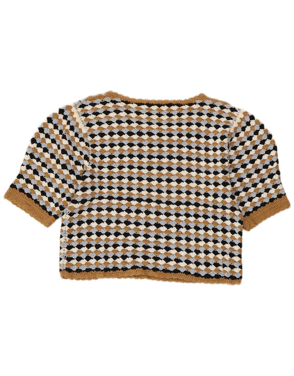 ZARA Pull court à col bateau pour femme UK 14 Large Multicolore