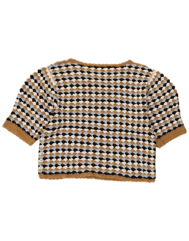 ZARA Pull court à col bateau pour femme UK 14 Large Multicolore