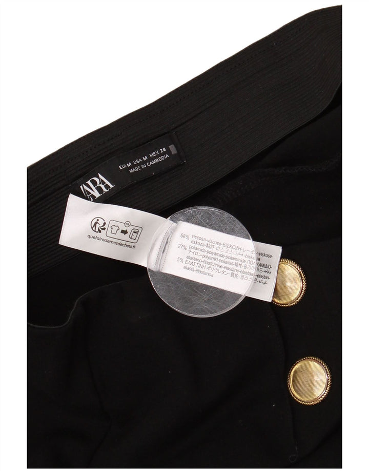 Zara Pantalon court taille haute pour femme Medium W28 L25 Noir Viscose
