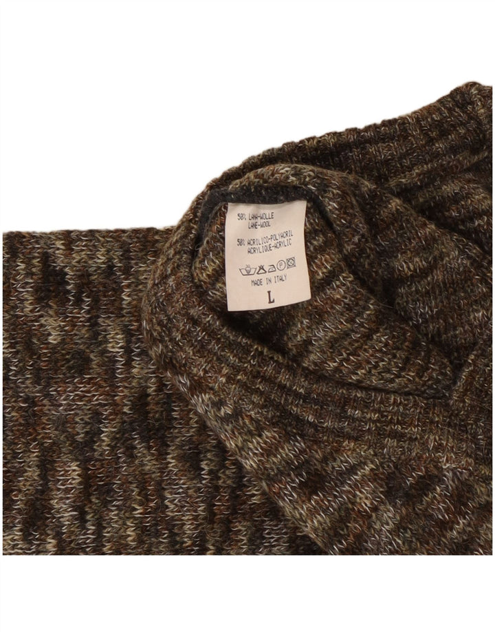 VINTAGE Pull col V homme grande laine mouchetée marron