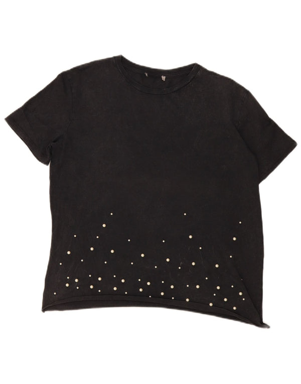 vintage Femme T-Shirt Top UK 14 Grand Noir