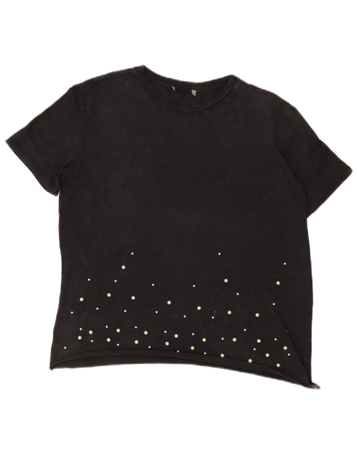 vintage Femme T-Shirt Top UK 14 Grand Noir