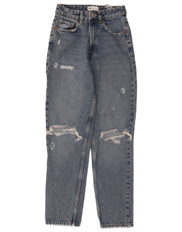 Zara Jean fuselé taille haute effet vieilli pour femme EU 34 2XS W24 L27 Bleu