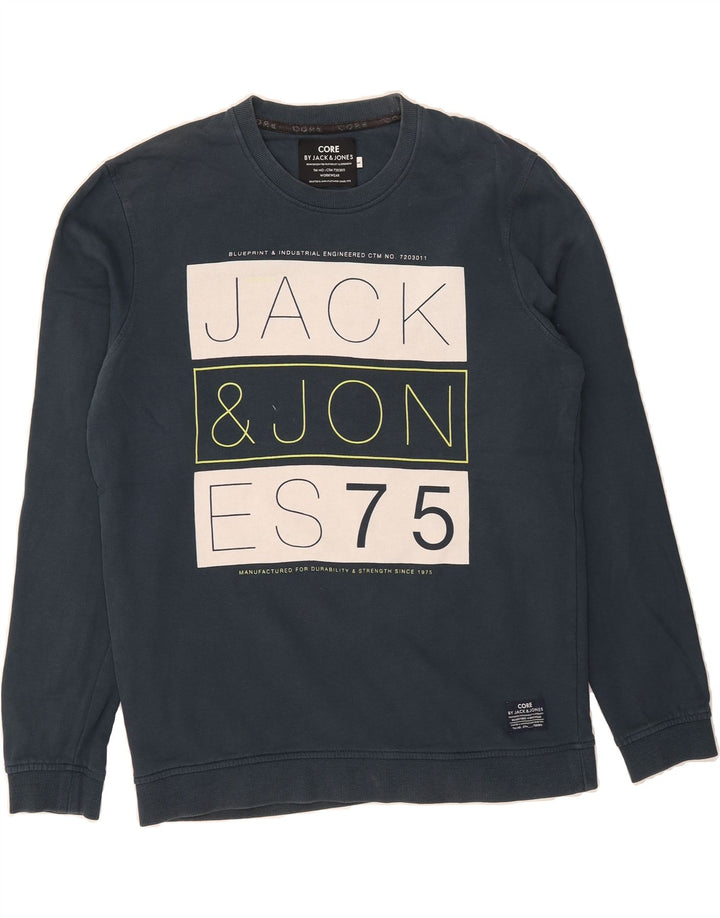 JACK & JONES Mens Graphic Sweatshirt Jumper Large Navy Blue Cotton Vintage Jack & Jones and Second-Hand Jack & Jones from Messina Hembry 