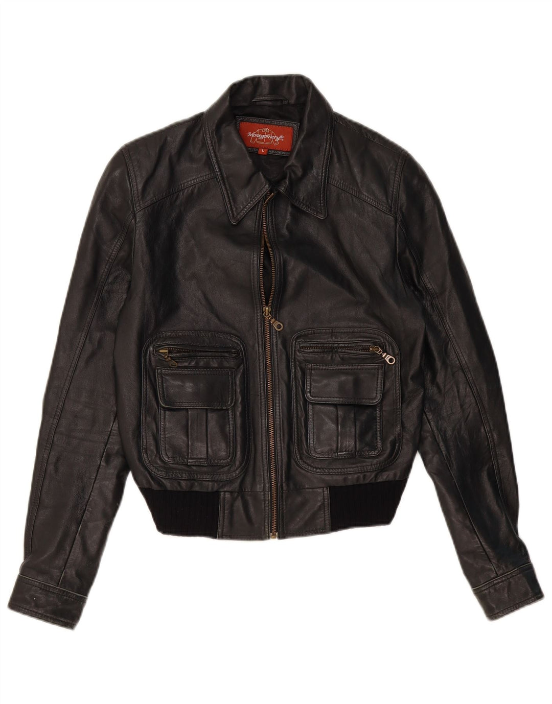 MONTGOMERY Veste en cuir crop pour femme UK 14 Grand cuir noir