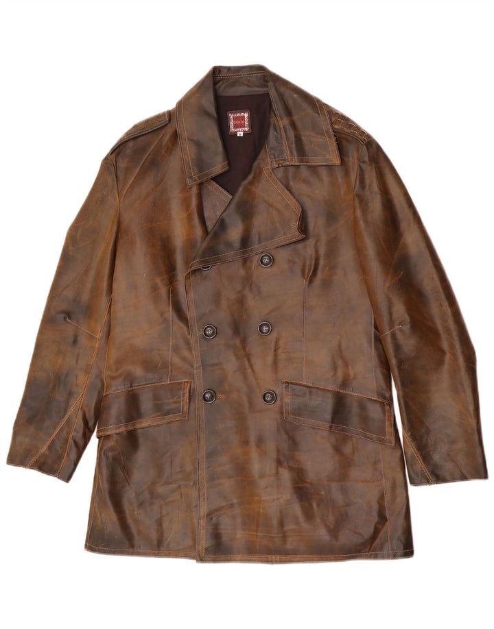 Sasch Manteau à double boutonnage en cuir pour homme UK 38 Cuir marron moyen