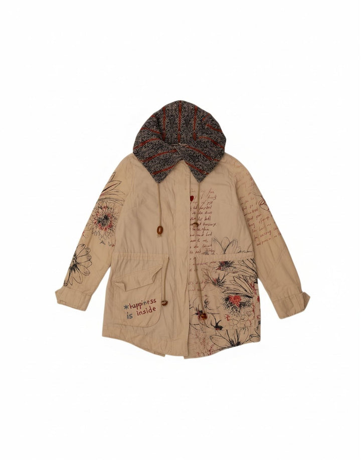 DESIGUAL Womens Graphic Utility Jacket EU 44 XL Beige Floral Polyester