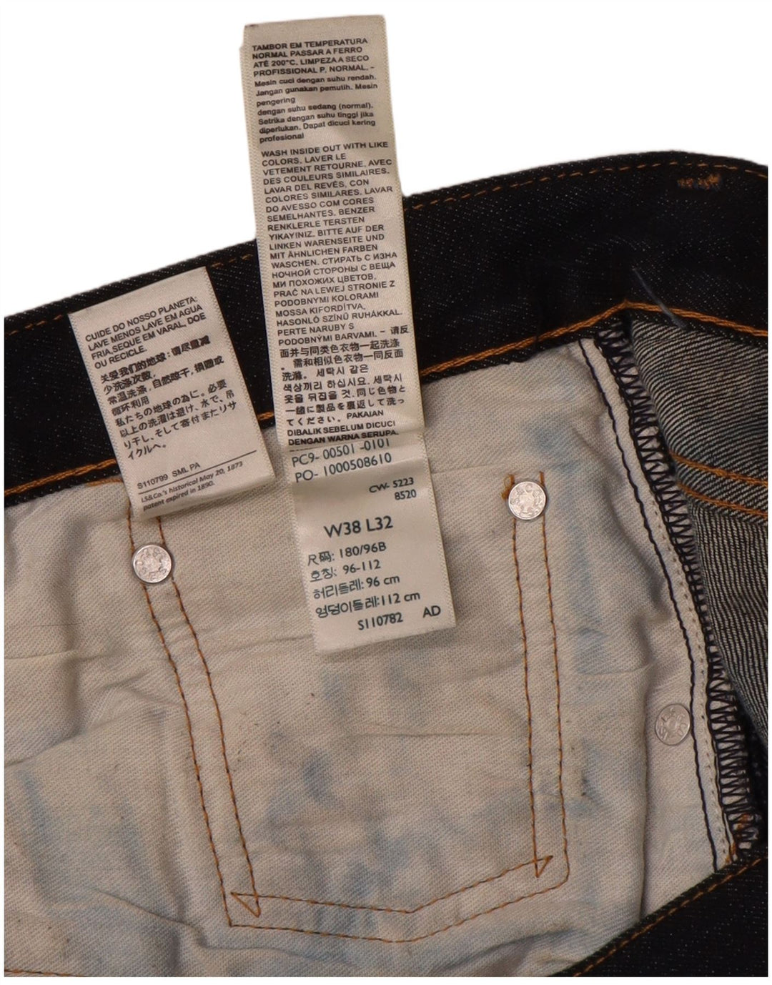 Levi's Jean Droit 501 Homme Bleu Marine W38 L27 Coton