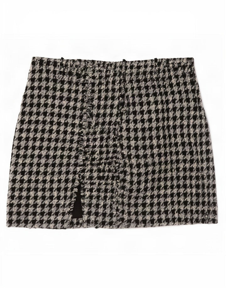 Zara Femme Mini Jupe Petit W26 Noir Pied De Poule Polyester