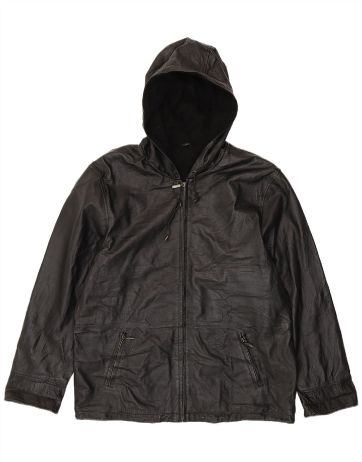 CANDA Veste en cuir à capuche surdimensionnée pour femme UK 18 XL Cuir noir