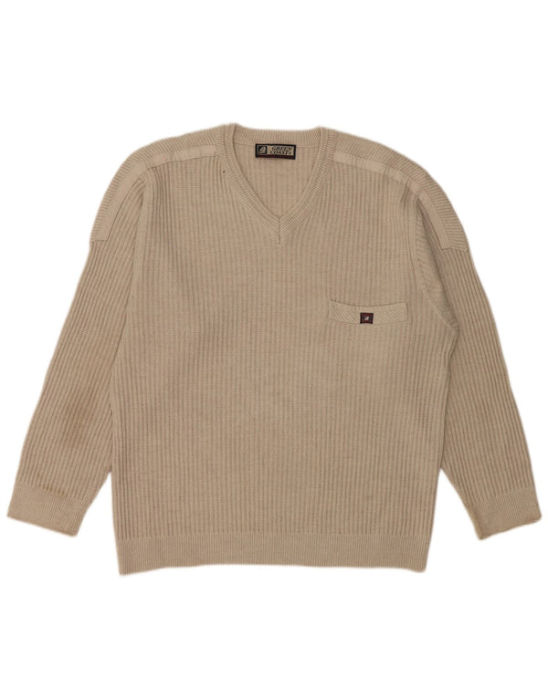 Green Coast Pull col V pour homme IT 52 en laine mérinos Gris Large