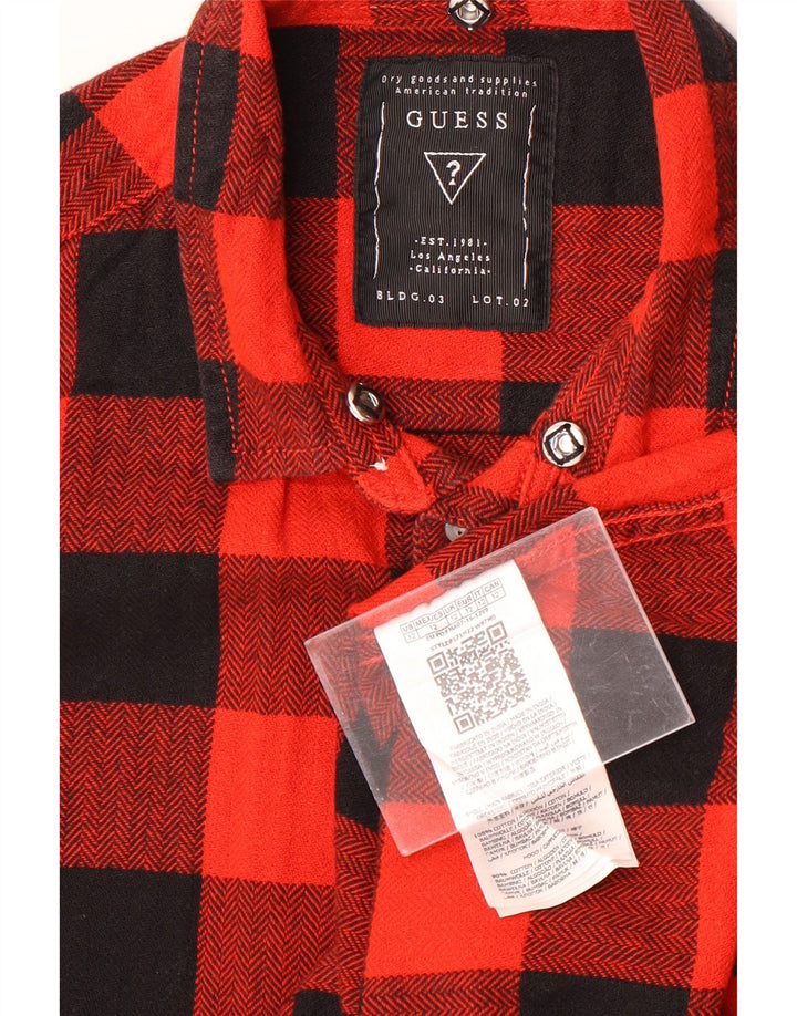Guess Chemise en flanelle graphique pour garçon 11-12 ans Rouge à carreaux en coton