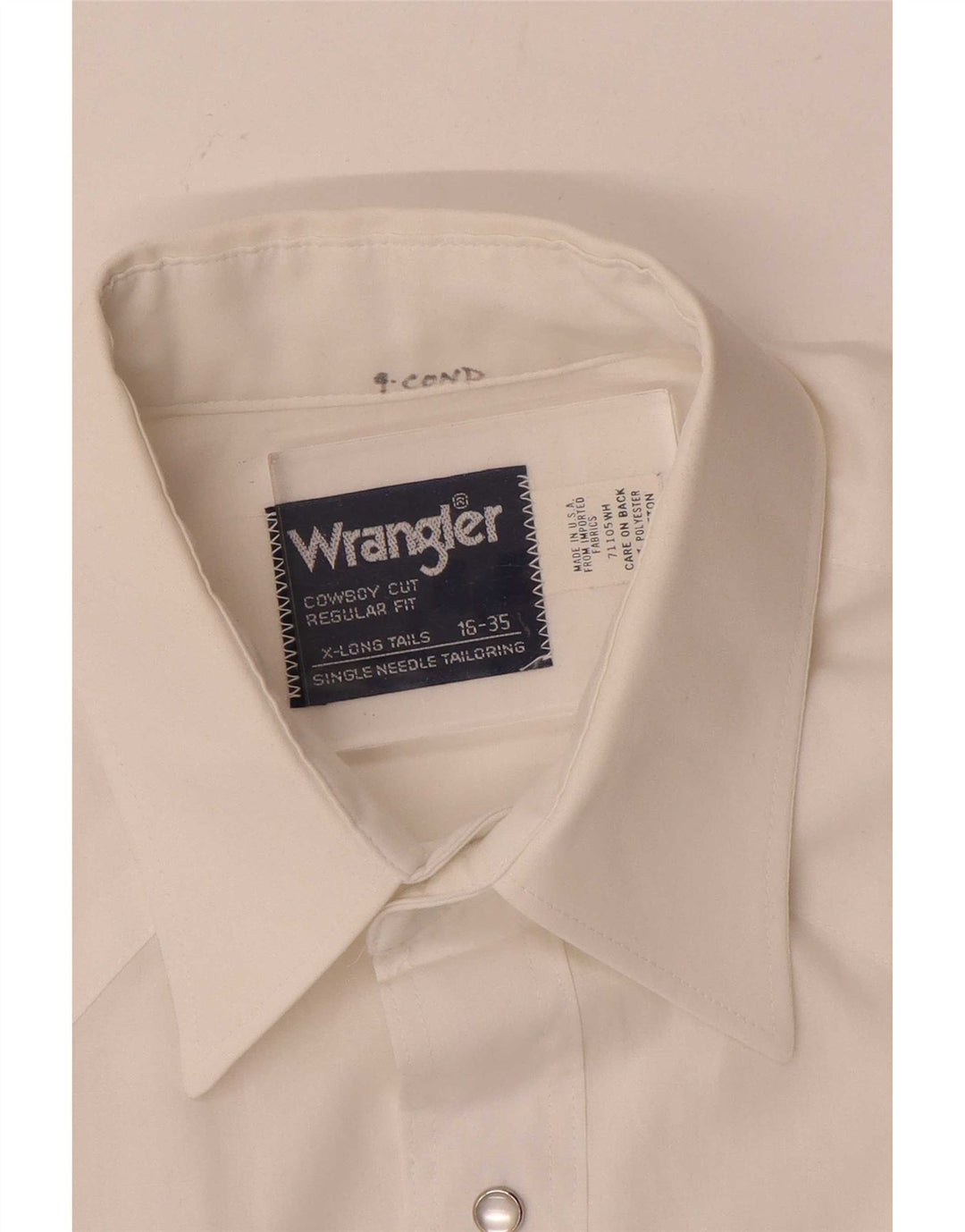 Wrangler Chemise haute pour homme Taille 16 Grand polyester blanc