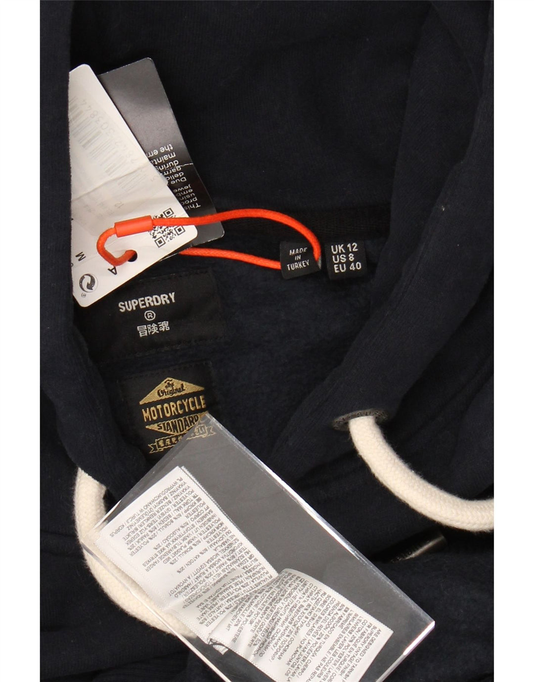 SUPERDRY Pull à capuche graphique pour femme UK 12 Bleu marine moyen Coton