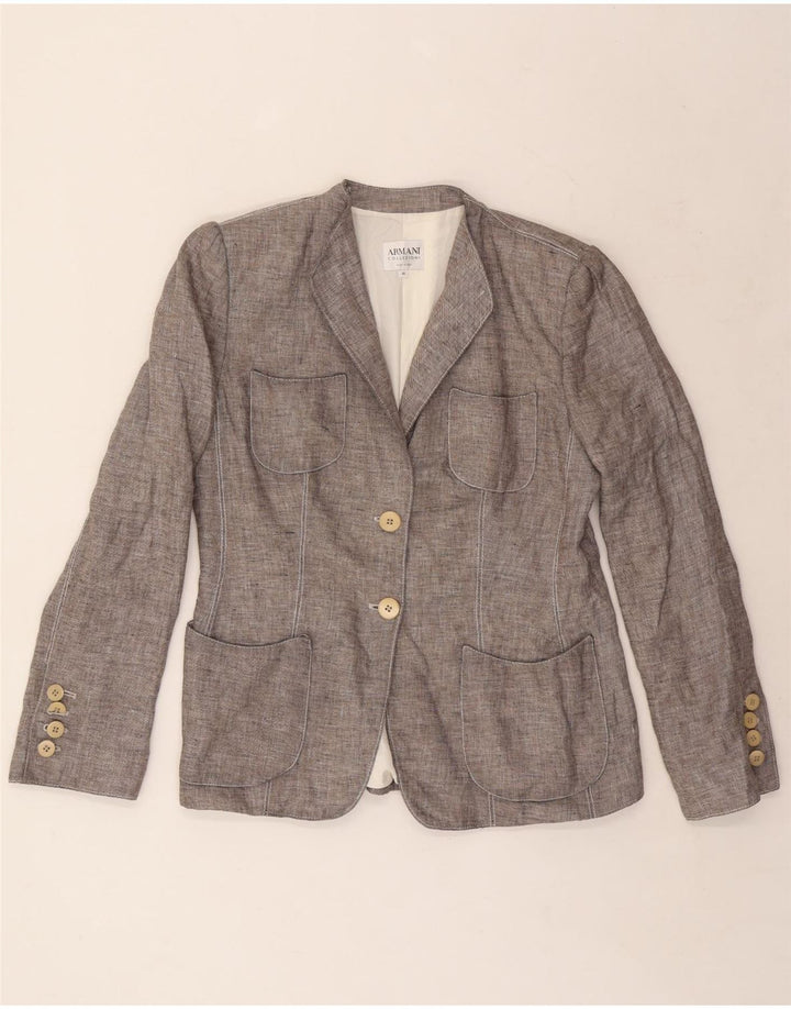 Armani Collezioni Veste Blazer 2 Boutons Femme IT 46 Grand Lin Gris
