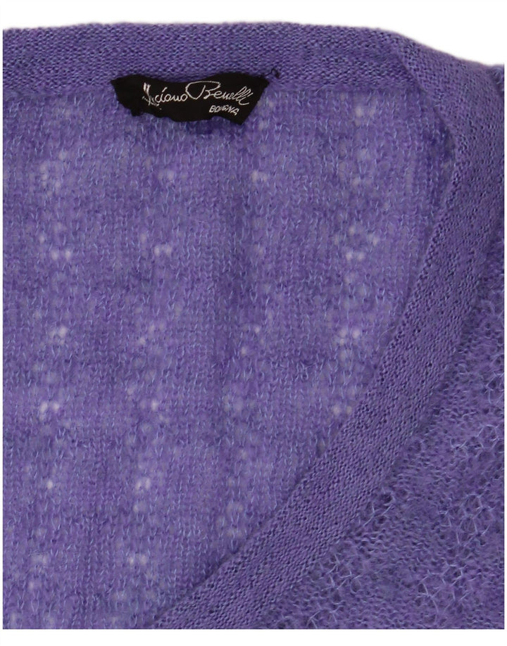 VINTAGE Pull à manches courtes et col en V pour femme UK 14 Violet moyen