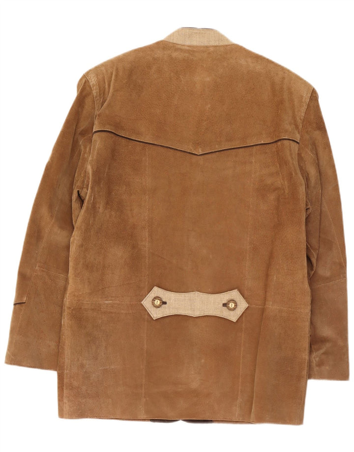 vintage Mens Daim 3 Bouton Blazer Veste UK 36 Petit Beige Colourblock