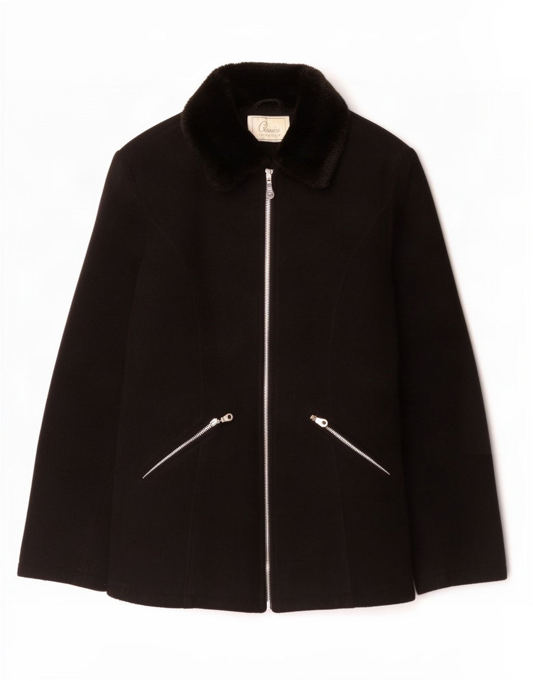 St. Bernard Manteau zippé pour femme UK 10 Petite laine noire