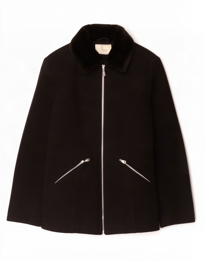 St. Bernard Manteau zippé pour femme UK 10 Petite laine noire