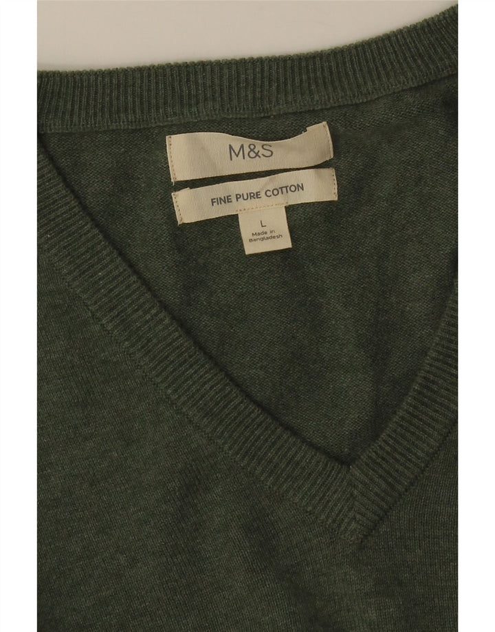 MARKS & SPENCER Pull col V pour homme en coton vert Taille L