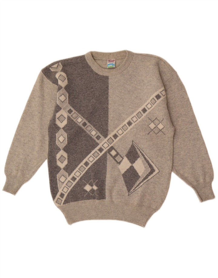 Shetland Jeneros Pull col rond homme gris moyen géométrique