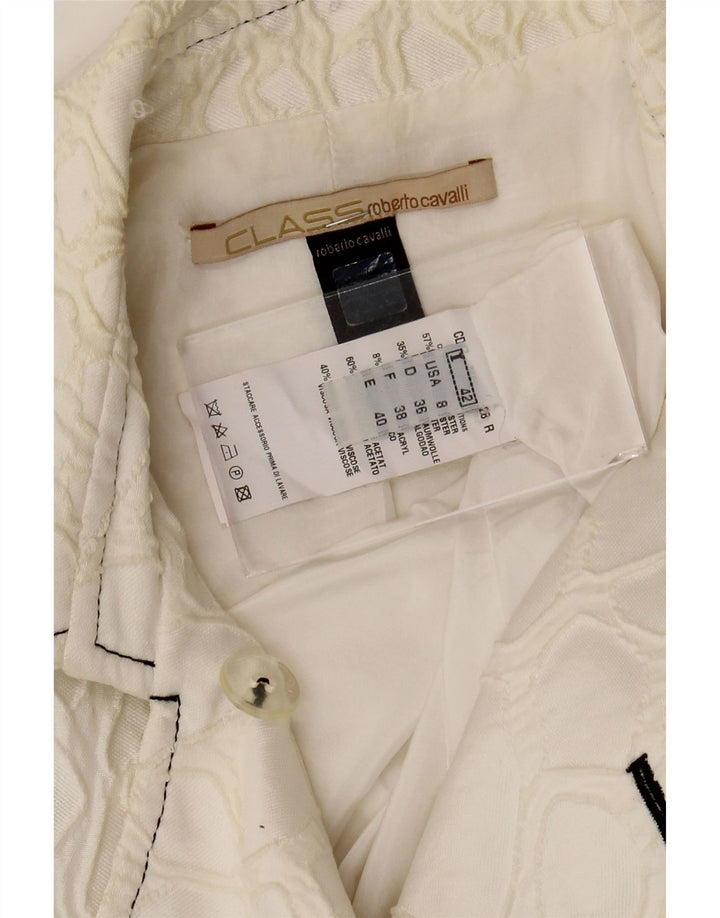 Roberto Cavalli Veste Blazer Femme IT 42 Moyen Blanc Cassé Géométrique